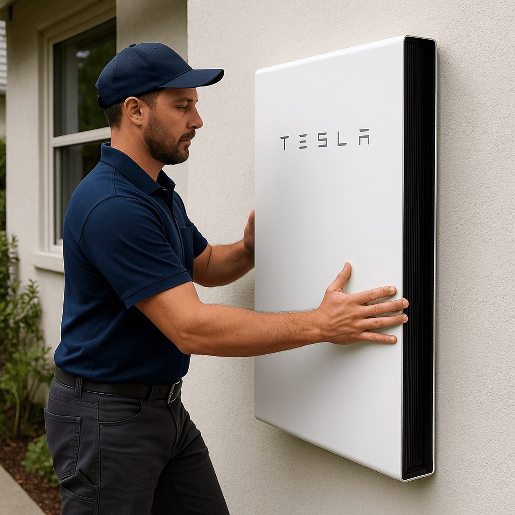 Technicien en train d’installer une batterie Powerwall