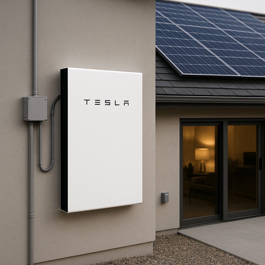 Batterie solaire Tesla Powerwall installée sur une maison