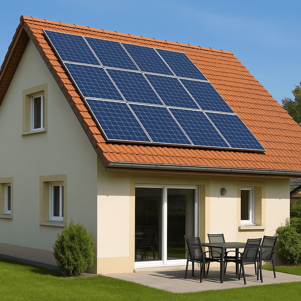 Maison individuelle équipée de panneaux photovoltaïques installés sur la toiture